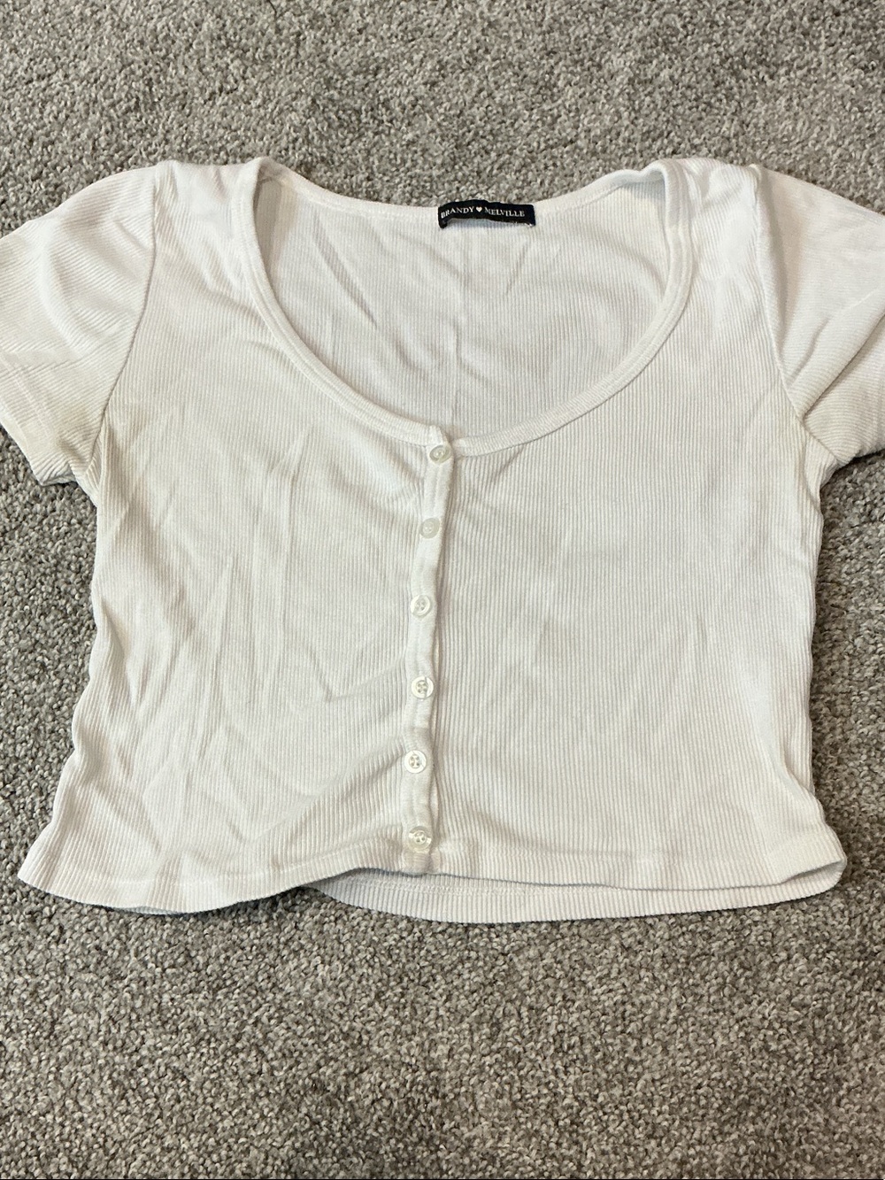 Brandy Melville Cream Ribbed Scoop Neck Button Crop Top